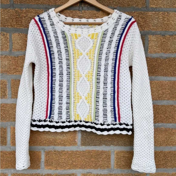 Alice + Olivia Sweaters - Alice & Olivia crocheted sweater boxy cropped cable knit women’s small